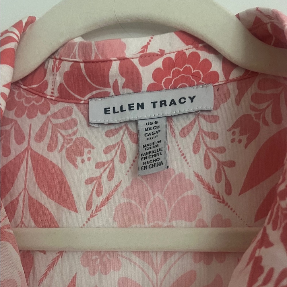 Ellen Tracy Coral and White Floral Tie-Waist Midi Dress - Picture 2 of 8
